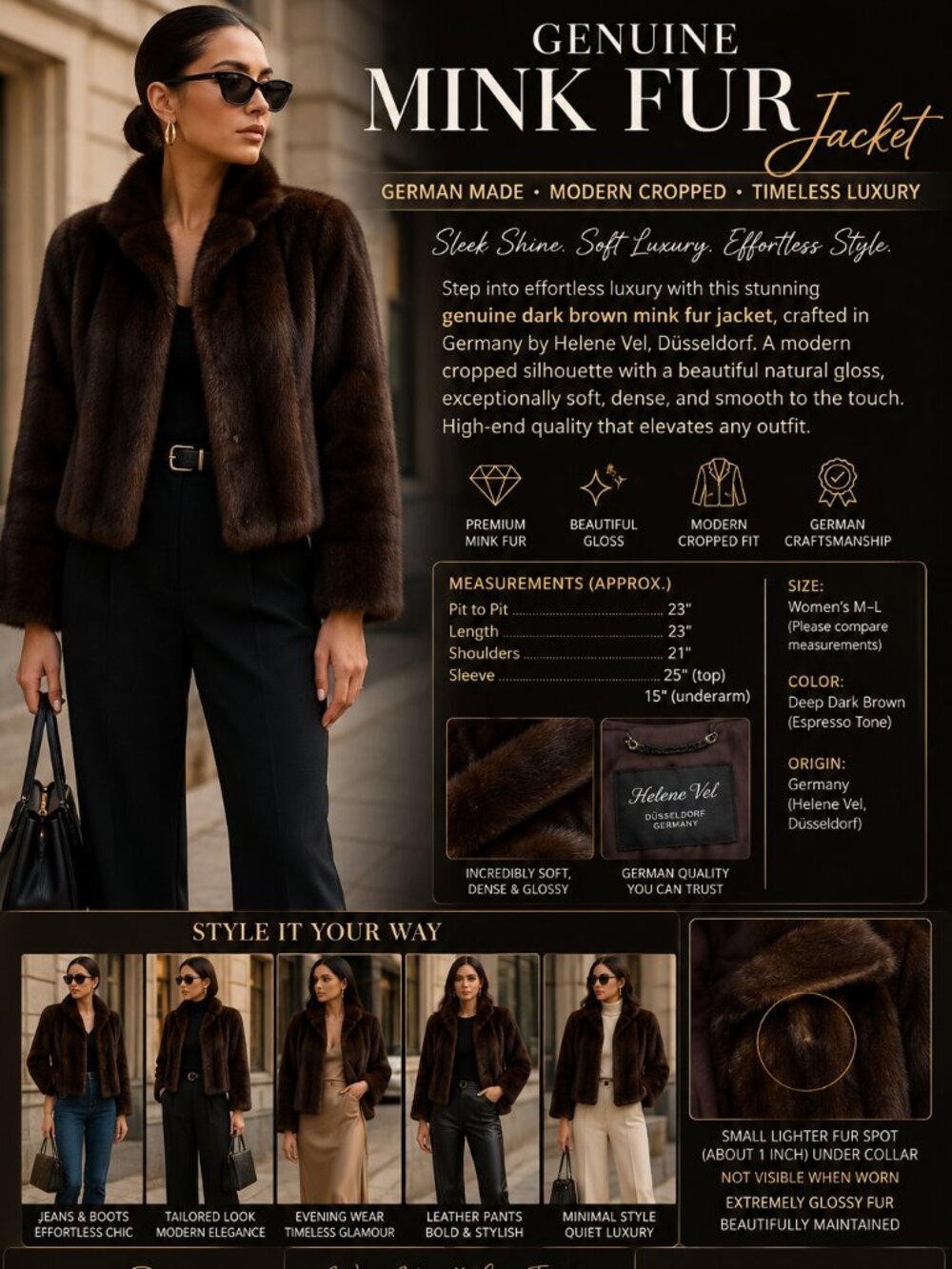 Genuine Dark Brown Mink Fur Jacket | German Made | Quiet Luxury | Modern Cropped